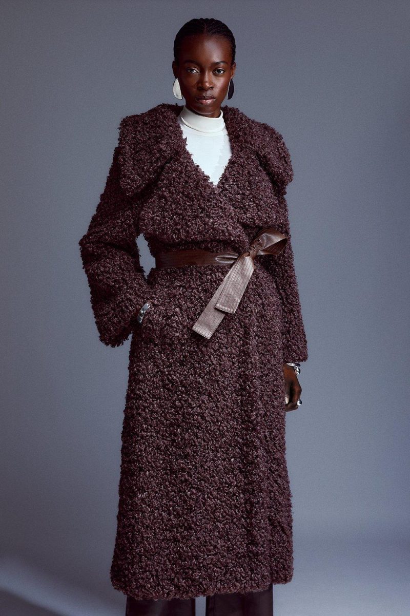 PTO2411024 Belted Teddy Midi Coat