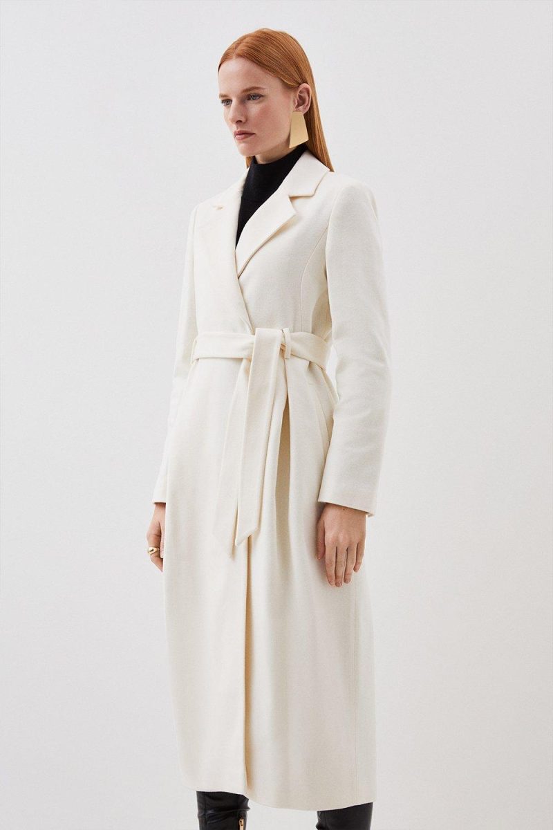 PTO2411033 Wool Wide Belted Pleat Detail Midi Coat - Image 2