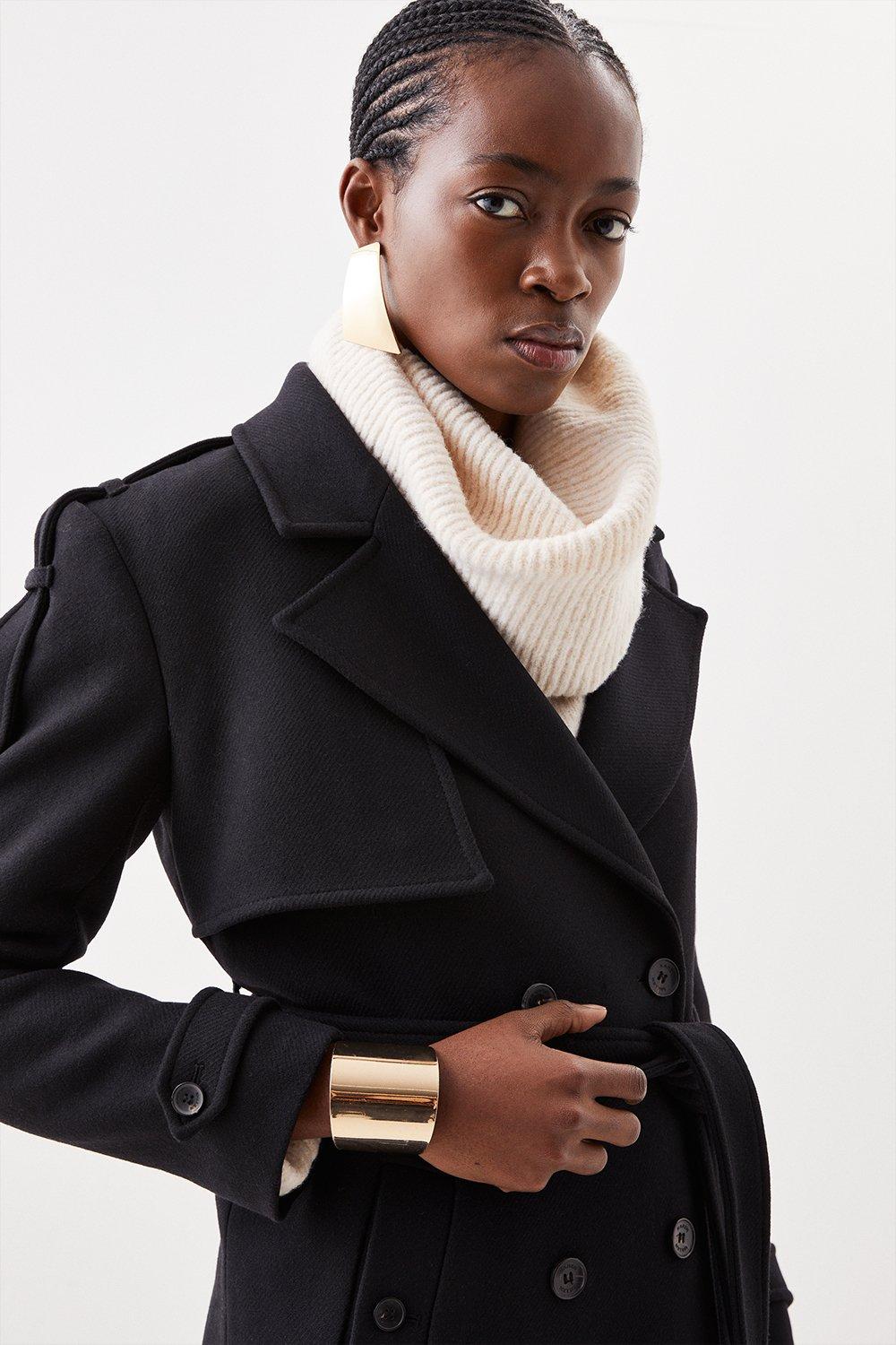 PTO2411035 Wool Blend Self Tie Belted Trench Coat - Image 3