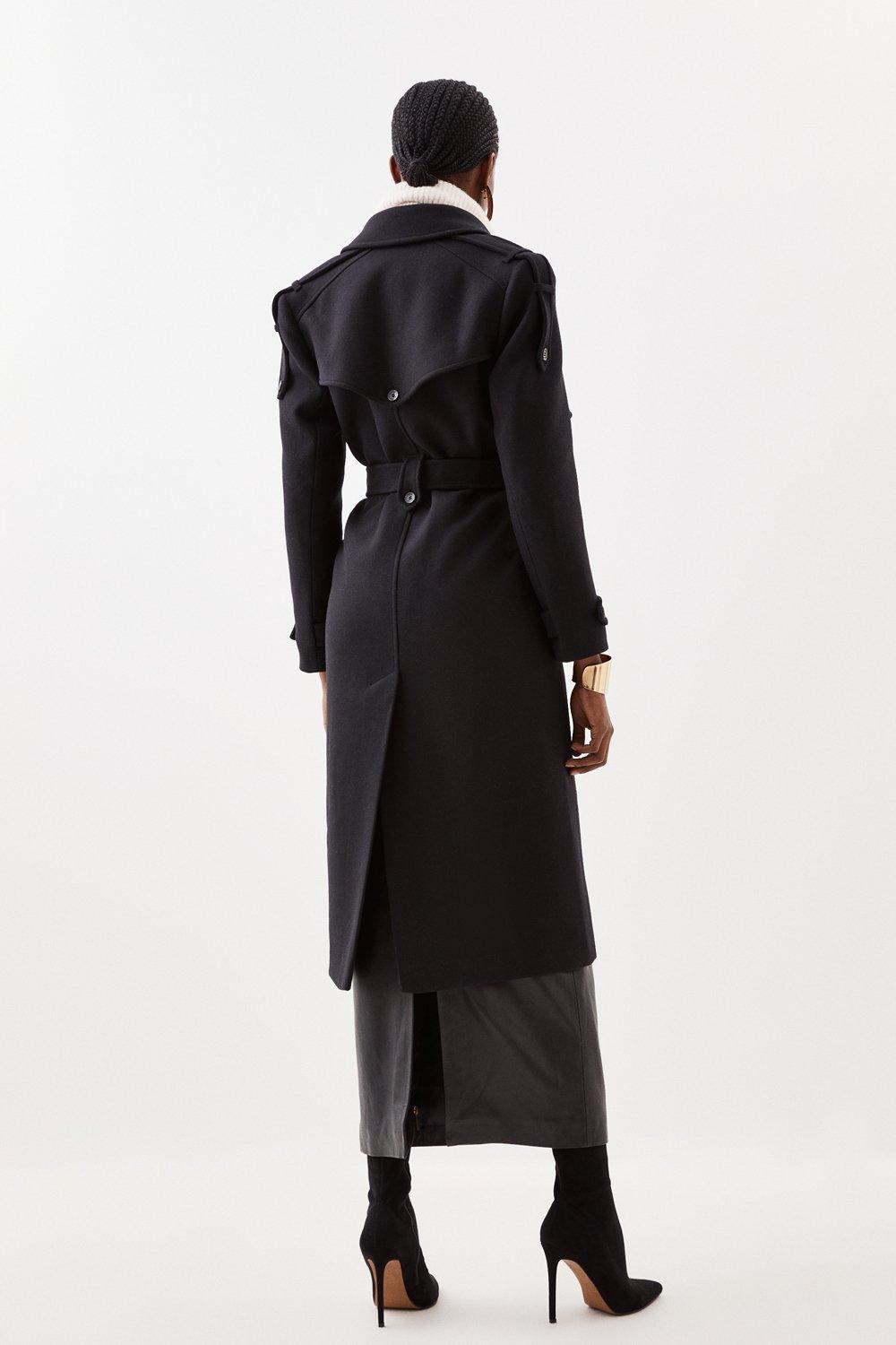 PTO2411035 Wool Blend Self Tie Belted Trench Coat - Image 4