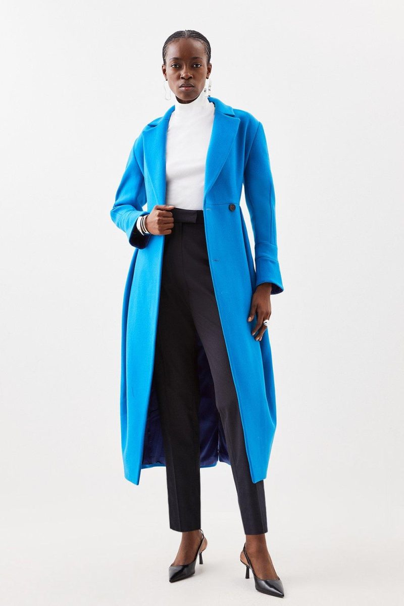 PTO2411029 Wool Blend Fitted Button Detail Midi Coat