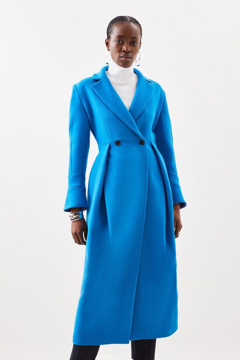 PTO2411029 Wool Blend Fitted Button Detail Midi Coat - Image 3