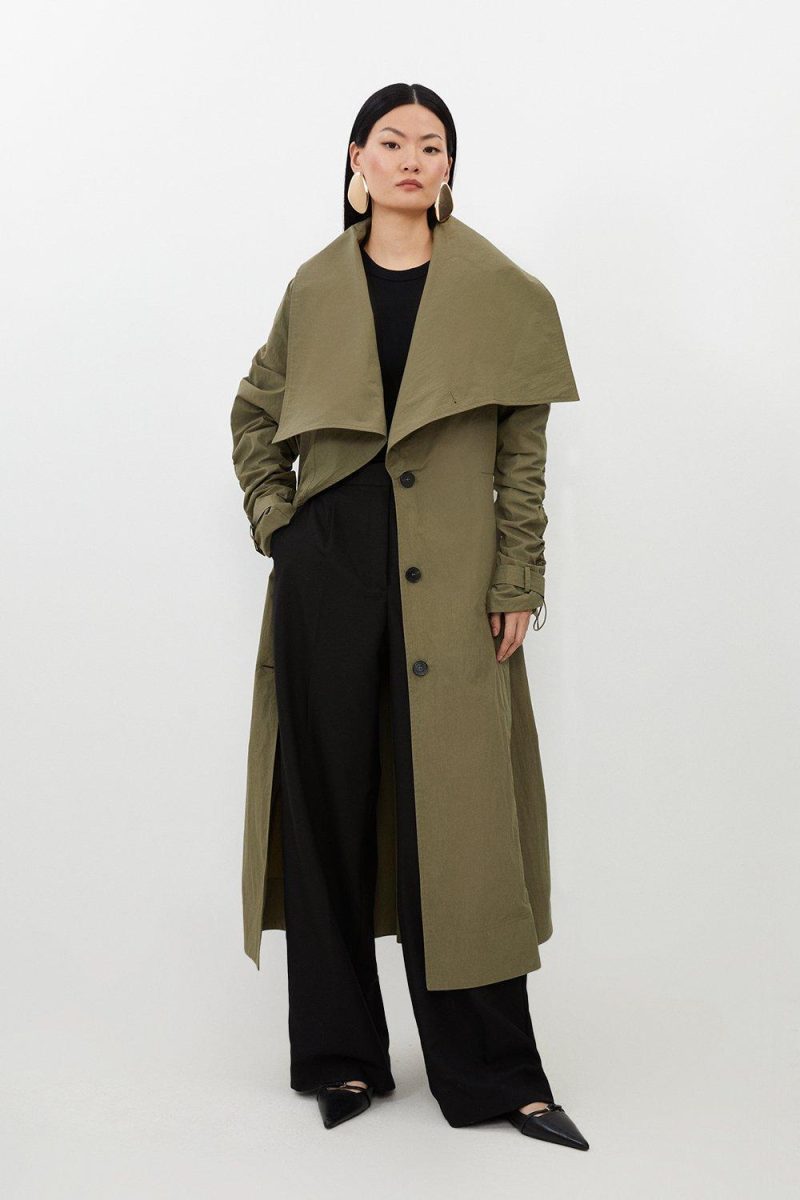 PTO2411037 Tailored Asymmetric Collar Relaxed Fit Belted Coat