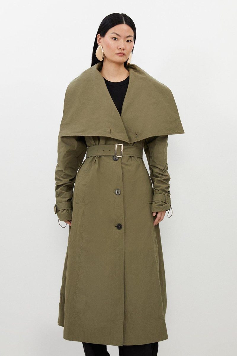 PTO2411037 Tailored Asymmetric Collar Relaxed Fit Belted Coat - Image 3