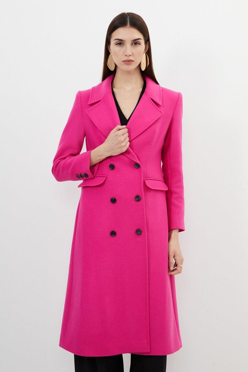 PTO2411025 Petite Wool Double Breasted Longline Coat