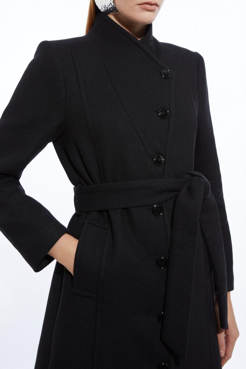 PTO2411030 Petite Wool Blend Asymmetric Button Belted Tailored Midi Coat - Image 3